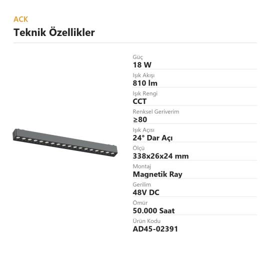 ACK 18W CCT (3 Renk) 48V Magnetik Ray Armatürü Çoklu Dot (Izgara) Siyah Kasa AD45-02391 - 4