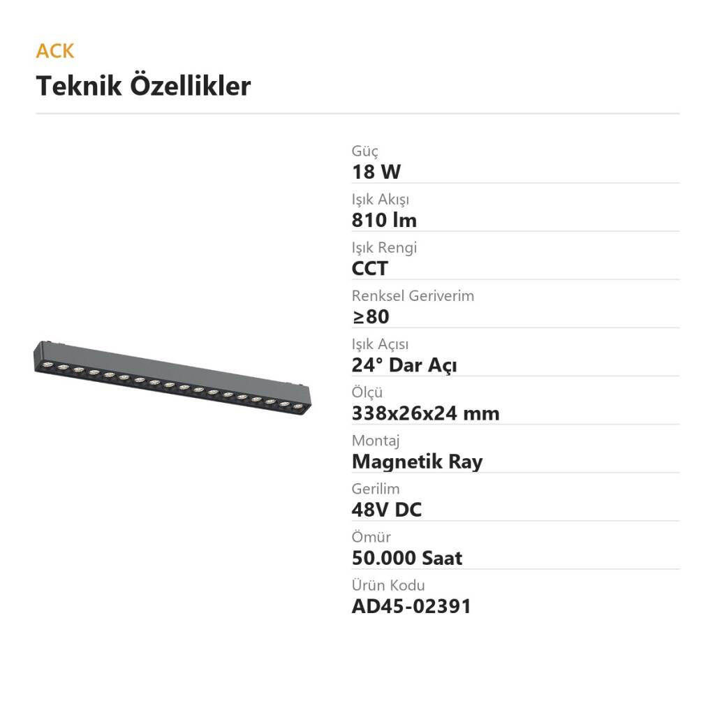 ACK 18W CCT (3 Renk) 48V Magnetik Ray Armatürü Çoklu Dot (Izgara) Siyah Kasa AD45-02391 - 4