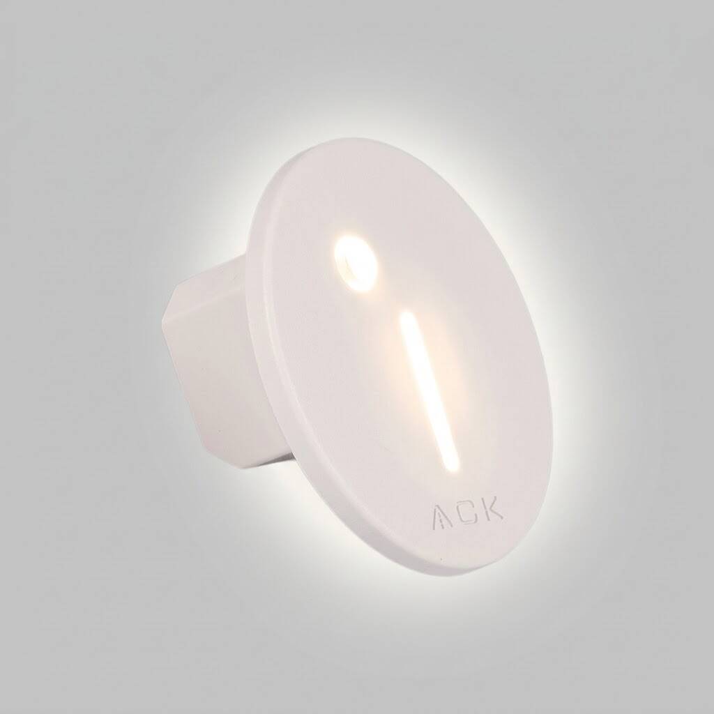 ACK 1W CCT (3 Renk) Sensörlü Gömme LED Merdiven Apliği Yuvarlak (Dik Çizgi Hüzmeli) (Beyaz Kasa) AH07-02590 - 3