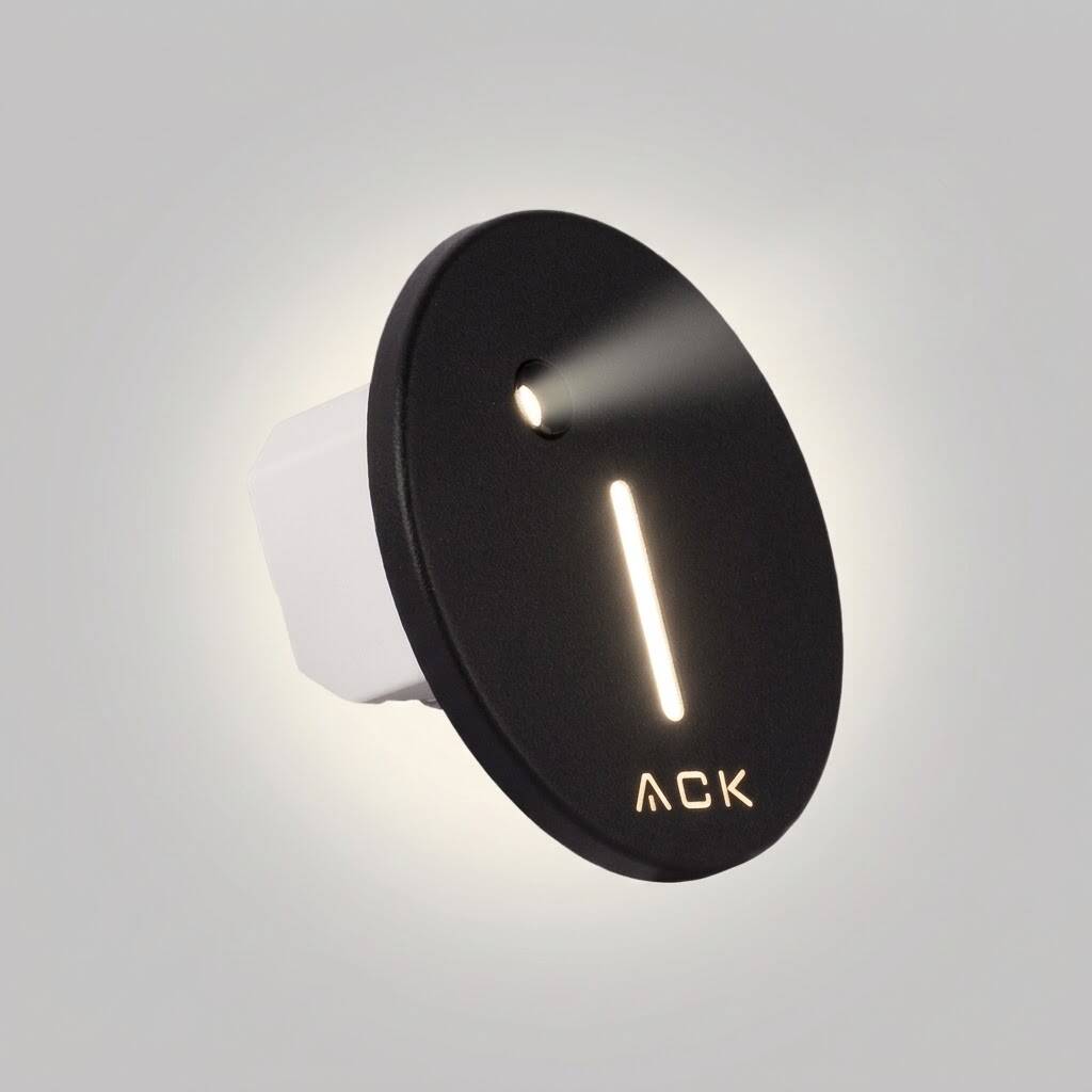 ACK 1W CCT (3 Renk) Sensörlü Gömme LED Merdiven Apliği Yuvarlak (Dik Çizgi Hüzmeli) (Siyah Kasa) AH07-02591 - 3