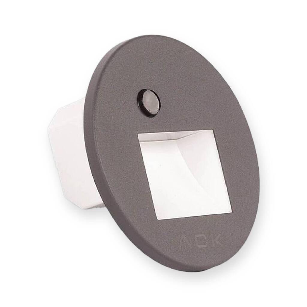 ACK 1W CCT (3 Renk) Sensörlü Gömme LED Merdiven Apliği Yuvarlak (Kare Hüzmeli) (Gri Kasa) AH07-02693 - 1