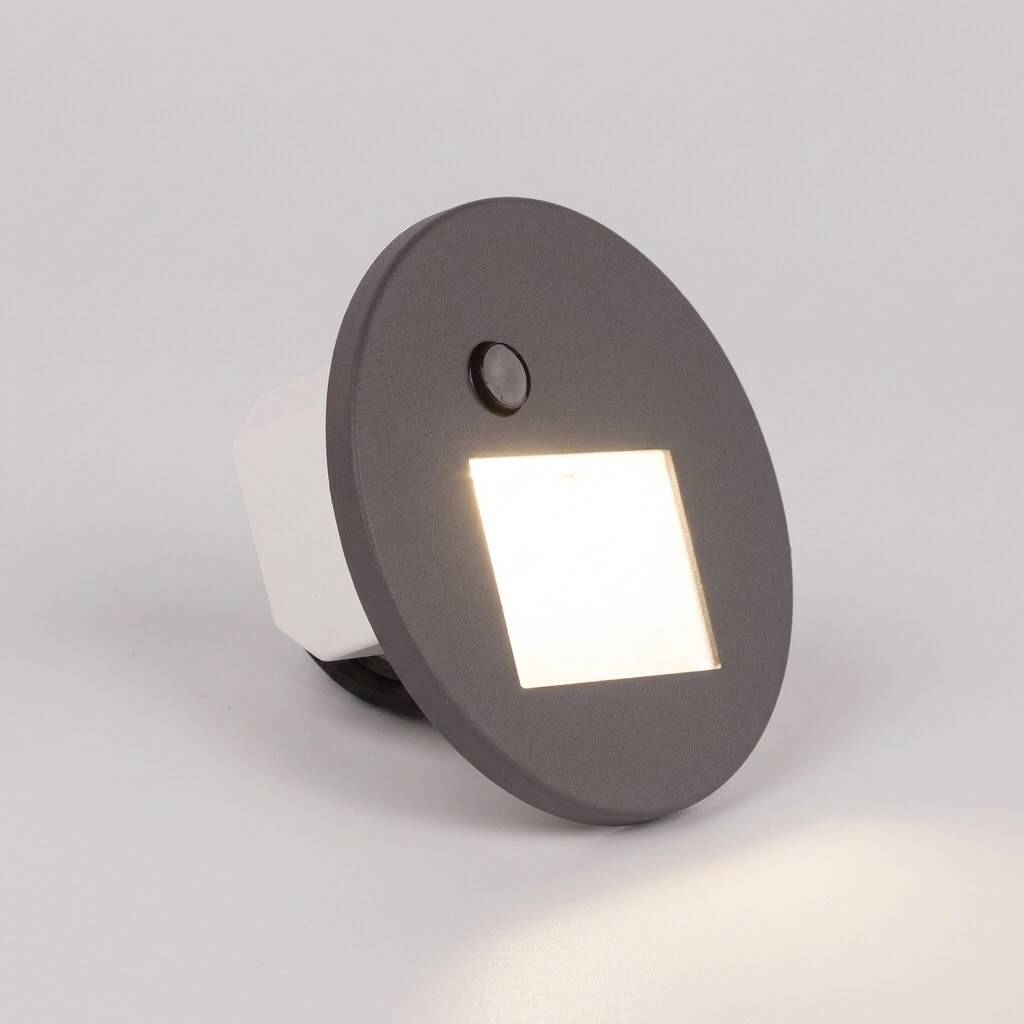ACK 1W CCT (3 Renk) Sensörlü Gömme LED Merdiven Apliği Yuvarlak (Kare Hüzmeli) (Gri Kasa) AH07-02693 - 3