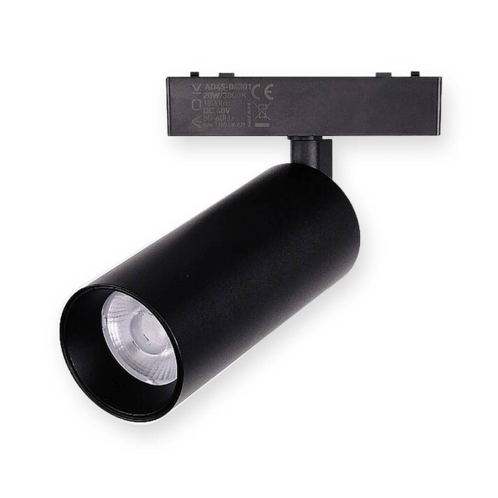 ACK 20W CCT (3 Renk) 48V Magnetik Ray Armatürü Yönlendirilebilir Silindir Spot Siyah Kasa AD45-06391 - 1