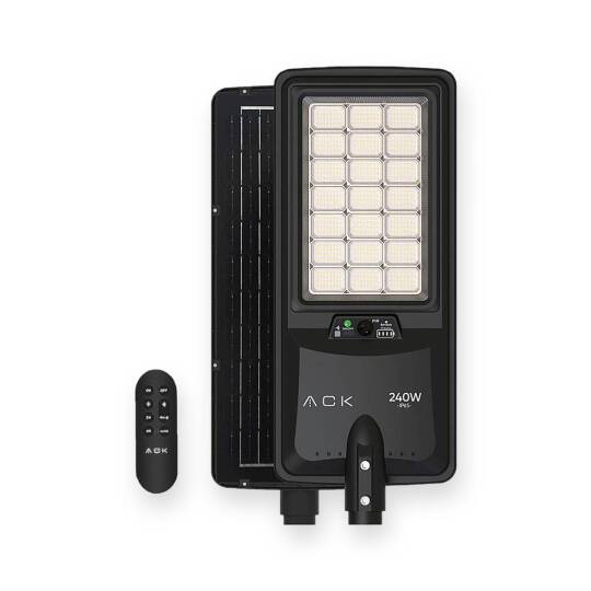 ACK 240W 6500K Beyaz Solar LED Sokak Armatürü (Siyah) AT42-16031