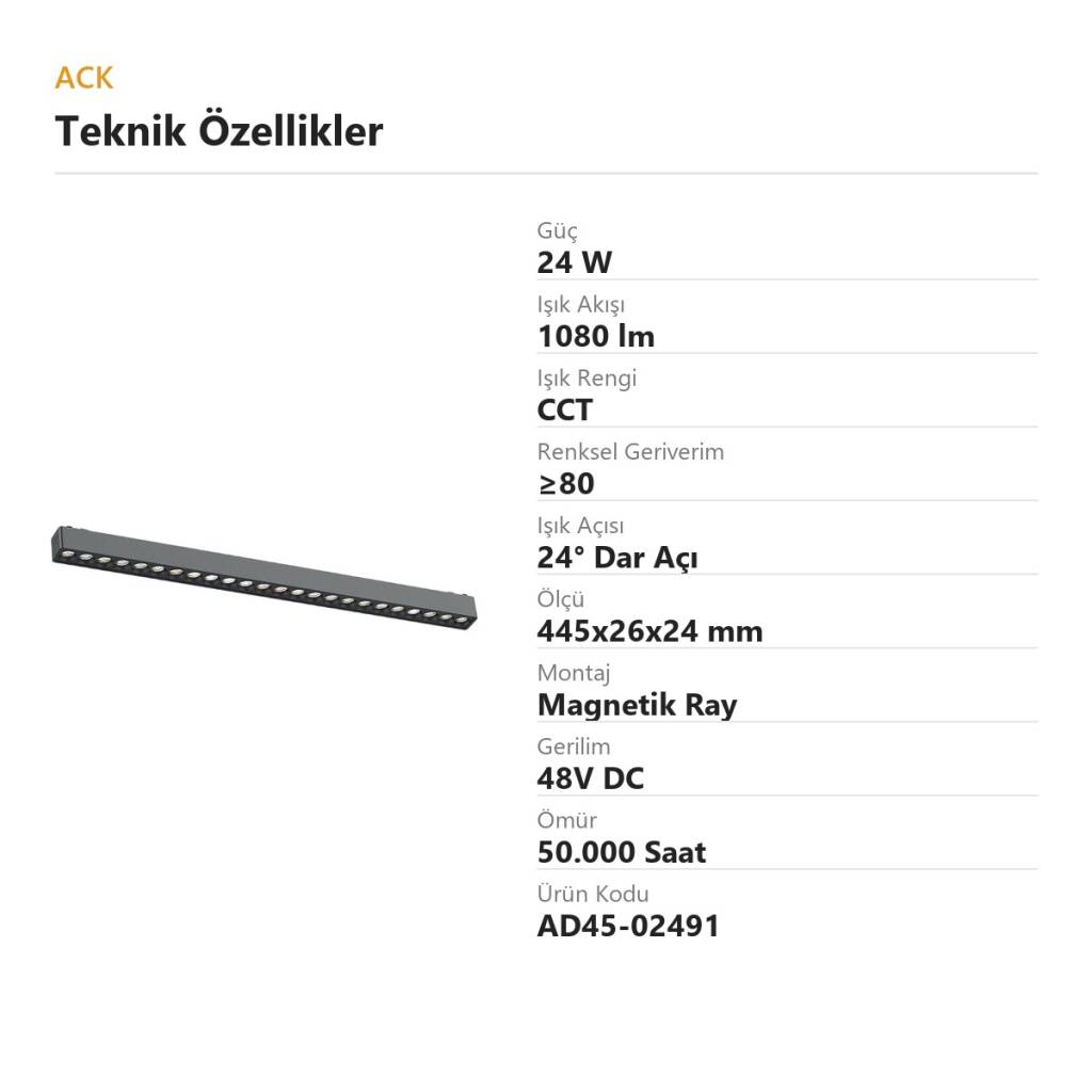 ACK 24W CCT (3 Renk) 48V Magnetik Ray Armatürü Çoklu Dot (Izgara) Siyah Kasa AD45-02491 - 4