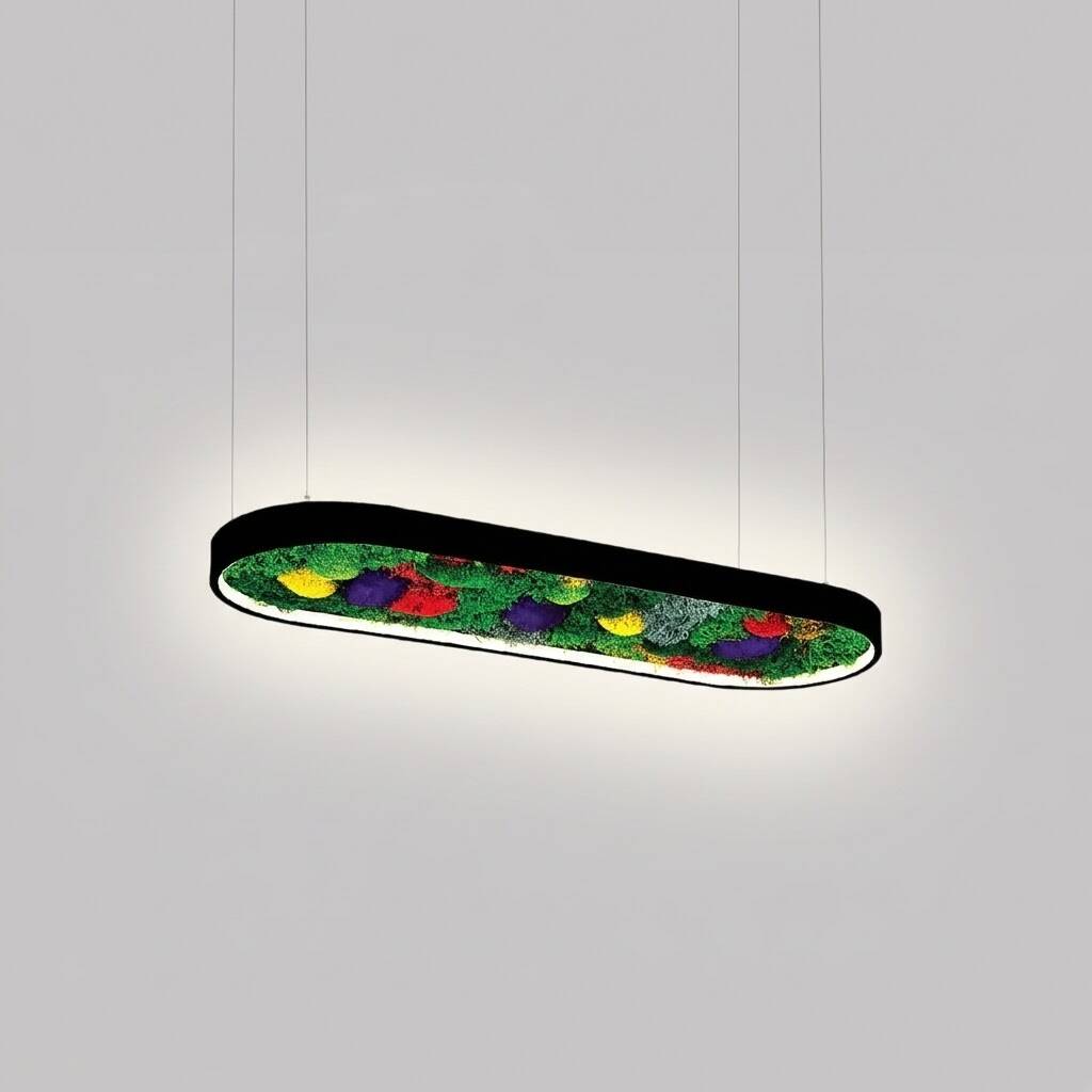 ACK 27W Yapay Yosunlu Biyofilik Dekoratif Linear Sarkıt 30x60 cm Oval Yosunlu Tavan Siyah Kasa AL02-21001 - 3