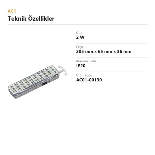 ACK 2W 30 LED Şarjlı El Feneri / Işıldak AC01-00130 - 4
