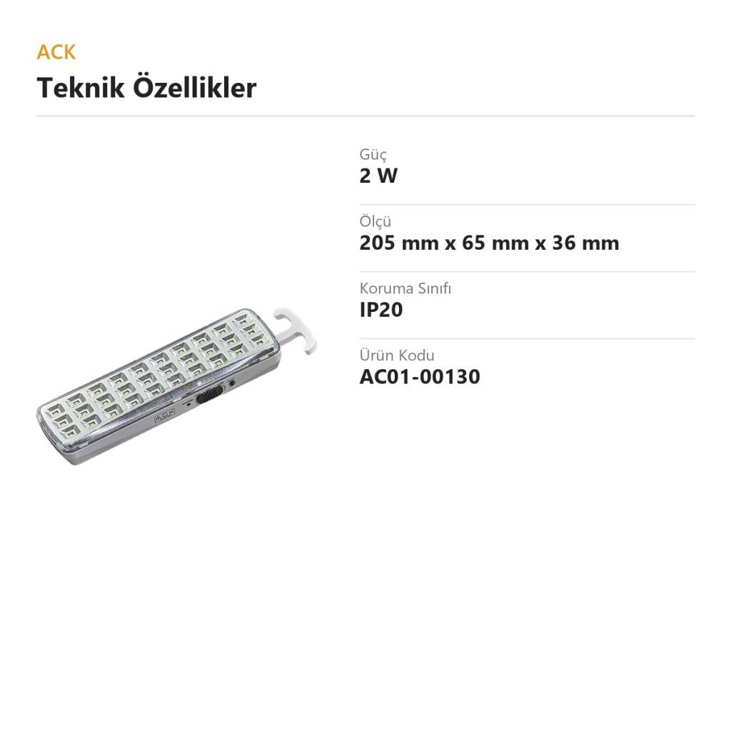 ACK 2W 30 LED Şarjlı El Feneri / Işıldak AC01-00130 - 4