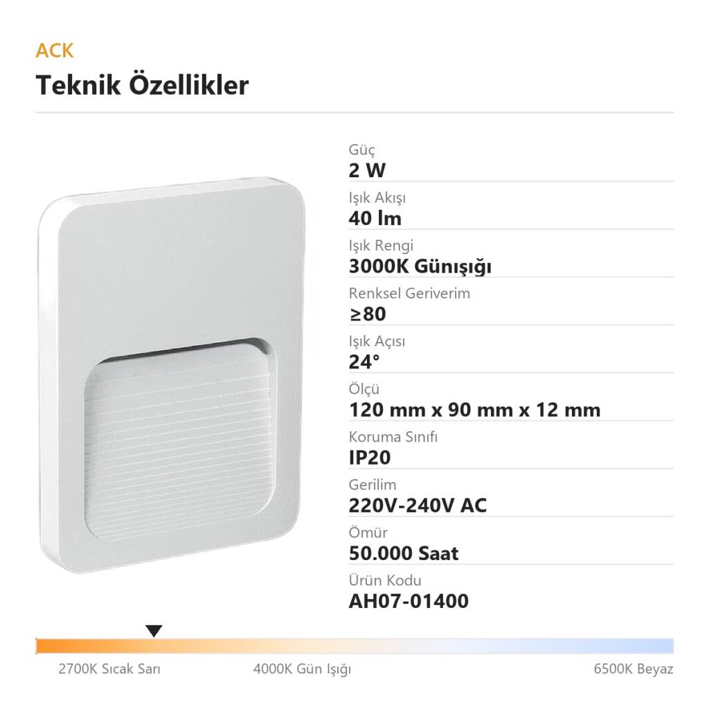 ACK 2W 3000K Günışığı 40lm Mini LED Gösterge Armatürü (Beyaz) AH07-01400 - 4