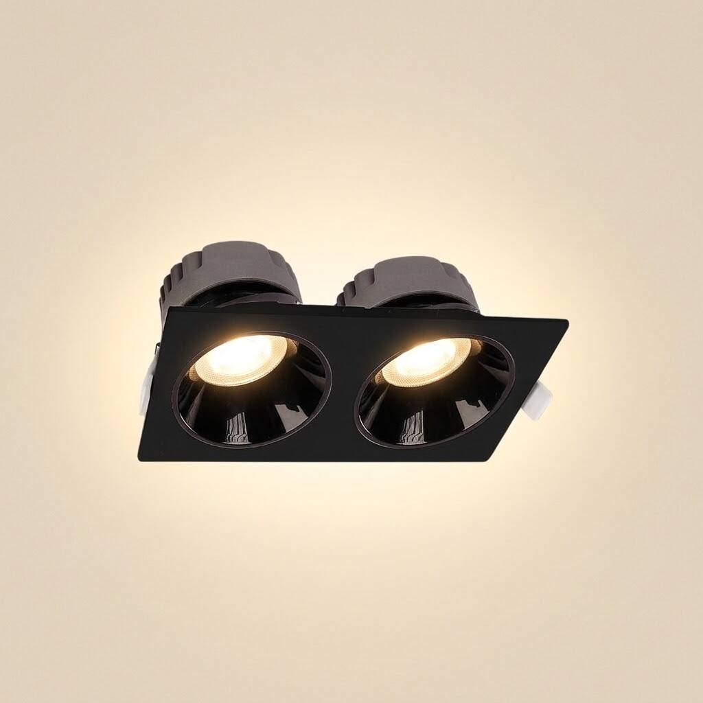 ACK 2x18W 3000K Günışığı 3060lm Kamaşma Önleyici İkili Sıva Altı Spot (216x115 mm Siyah Kasa) AD10-02601 - 3
