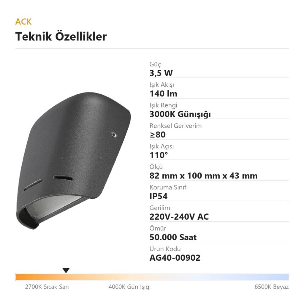 ACK 3,5W 3000K Günışığı 140 lm Sirius Alüminyum Duvar Apliği (Sirius B) AG40-00902 - 4