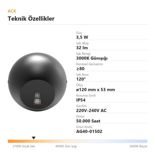 ACK 3,5W 3000K Günışığı 32 lm Norma Alüminyum Duvar Apliği (Norma A) AG40-01502 - 4