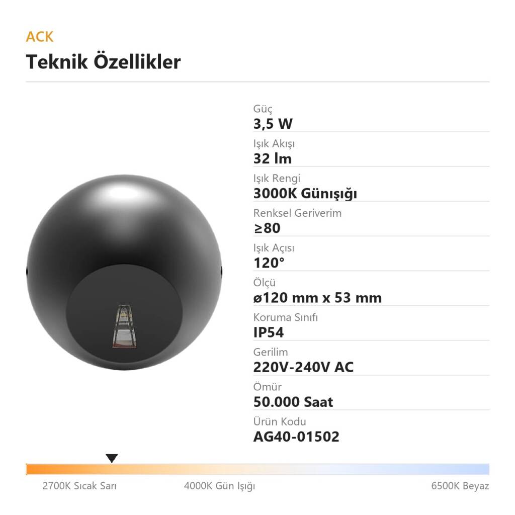 ACK 3,5W 3000K Günışığı 32 lm Norma Alüminyum Duvar Apliği (Norma A) AG40-01502 - 4