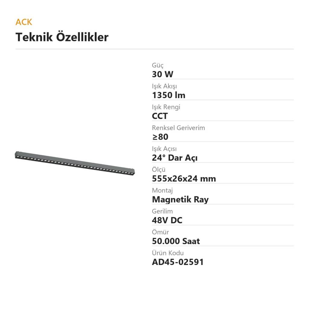 ACK 30W CCT (3 Renk) 48V Magnetik Ray Armatürü Çoklu Dot (Izgara) Siyah Kasa AD45-02591 - 4