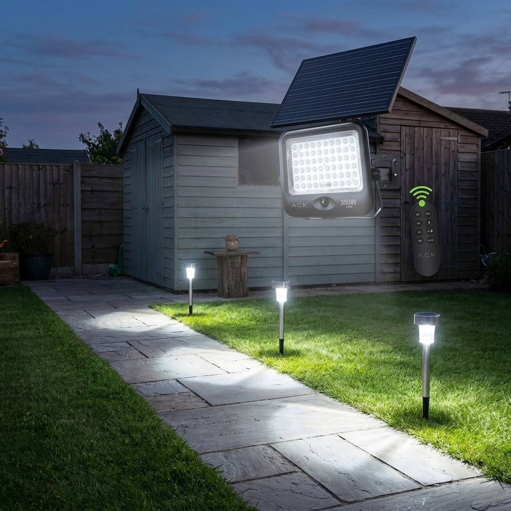 ACK 350W 6500K Beyaz Sensörlü Solar LED Projektör (Siyah) AT65-19832 - 2