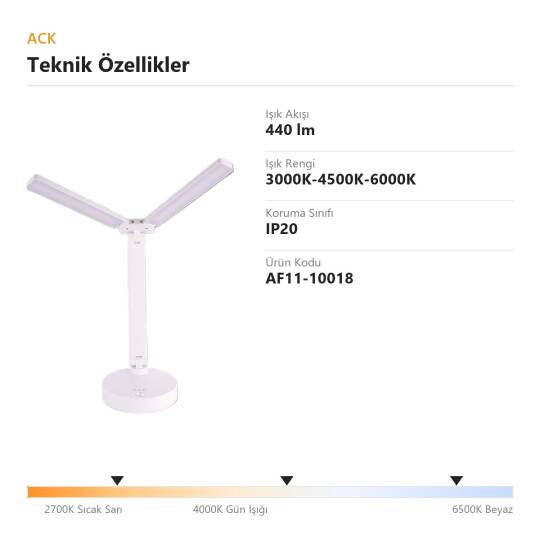ACK 360° Döner Esnek Boyunlu LED Dokunmatik Masa Lambası (440lm) AF11-10018 - 4