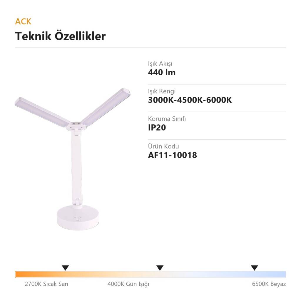 ACK 360° Döner Esnek Boyunlu LED Dokunmatik Masa Lambası (440lm) AF11-10018 - 4