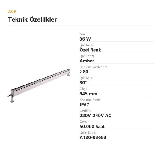 ACK 36W 945mm Amber LED Wallwasher AT20-03683 - 4