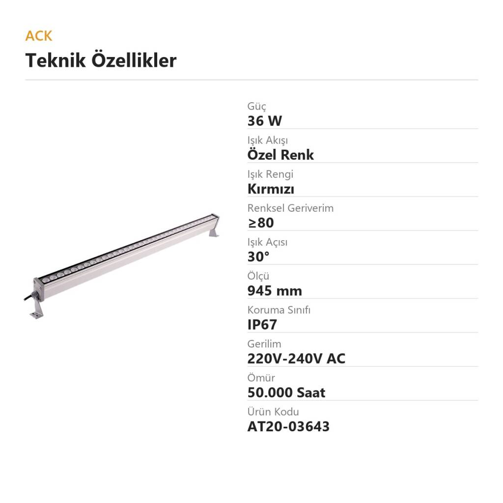 ACK 36W 945mm Kırmızı LED Wallwasher AT20-03643 - 4