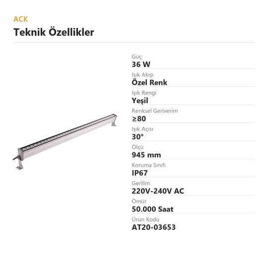 ACK 36W 945mm Yeşil LED Wallwasher AT20-03653 - 4