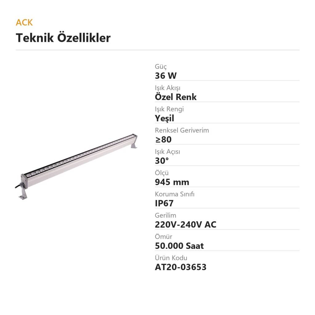 ACK 36W 945mm Yeşil LED Wallwasher AT20-03653 - 4