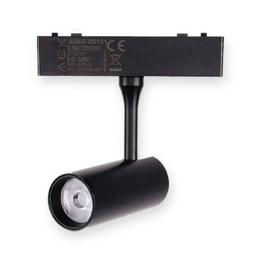 ACK 3W CCT (3 Renk) 48V Magnetik Ray Armatürü Yönlendirilebilir Silindir Spot Siyah Kasa AD45-05191