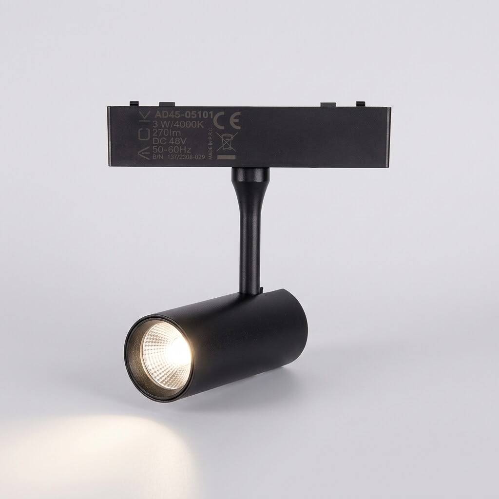 ACK 3W CCT (3 Renk) 48V Magnetik Ray Armatürü Yönlendirilebilir Silindir Spot Siyah Kasa AD45-05191 - 3