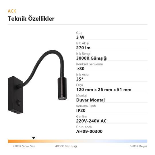 ACK 3W 3000K Günışığı 270lm Alüminyum Spiralli LED Aplik (Beyaz) AH09-00300 - 4