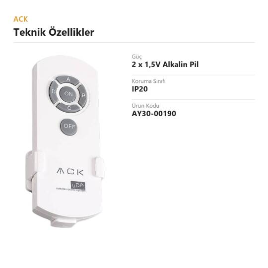 ACK 4 Yollu IR Kontrol Ünitesi Kumandası (Beyaz) (Kod: AY30-00190) - 2