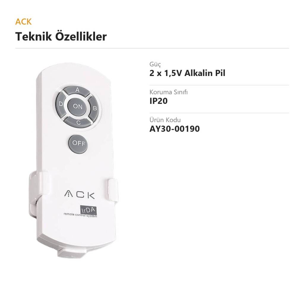 ACK 4 Yollu IR Kontrol Ünitesi Kumandası (Beyaz) (Kod: AY30-00190) - 2