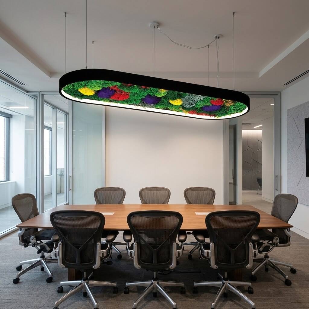 ACK 40W Yapay Yosunlu Biyofilik Dekoratif Linear Sarkıt 30x100 cm Oval Yosunlu Tavan Siyah Kasa AL02-21101 - 2