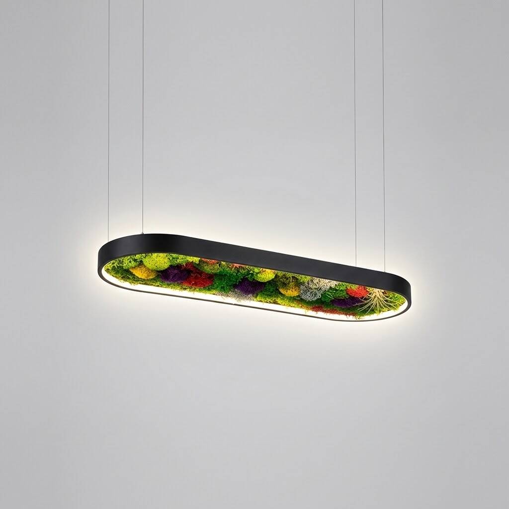 ACK 40W Yapay Yosunlu Biyofilik Dekoratif Linear Sarkıt 30x100 cm Oval Yosunlu Tavan Siyah Kasa AL02-21101 - 3