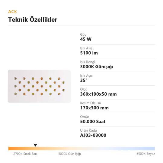 ACK 45W 3000K Günışığı 5100lm Profesyonel Kuyumcu / Mücevher Aydınlatma Armatürü (Dikdörtgen (30 Led)) AJ03-03000 - 4