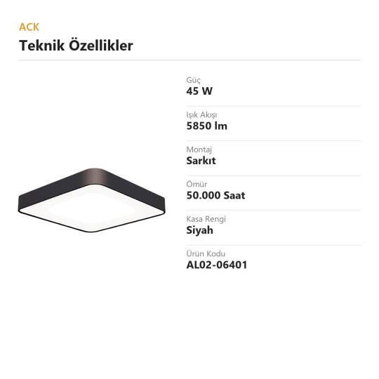 ACK 45W Geniş Çaplı Dekoratif Linear Sarkıt Armatür 40cmx40cm İnce Kare Siyah Kasa AL02-06401 - 4