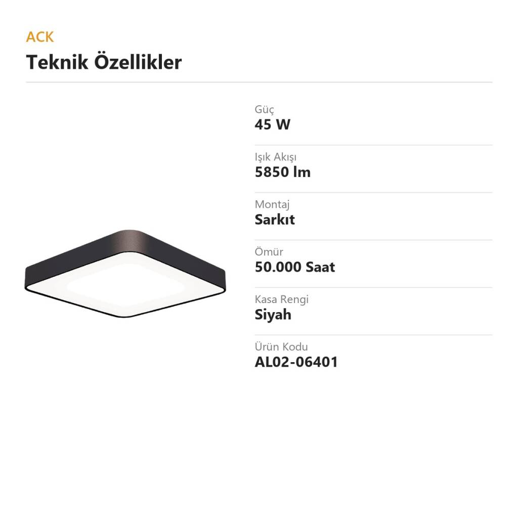 ACK 45W Geniş Çaplı Dekoratif Linear Sarkıt Armatür 40cmx40cm İnce Kare Siyah Kasa AL02-06401 - 4