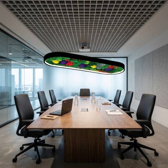 ACK 45W Yapay Yosunlu Biyofilik Dekoratif Linear Sarkıt 30x120 cm Oval Yosunlu Tavan Siyah Kasa AL02-21201 - 2