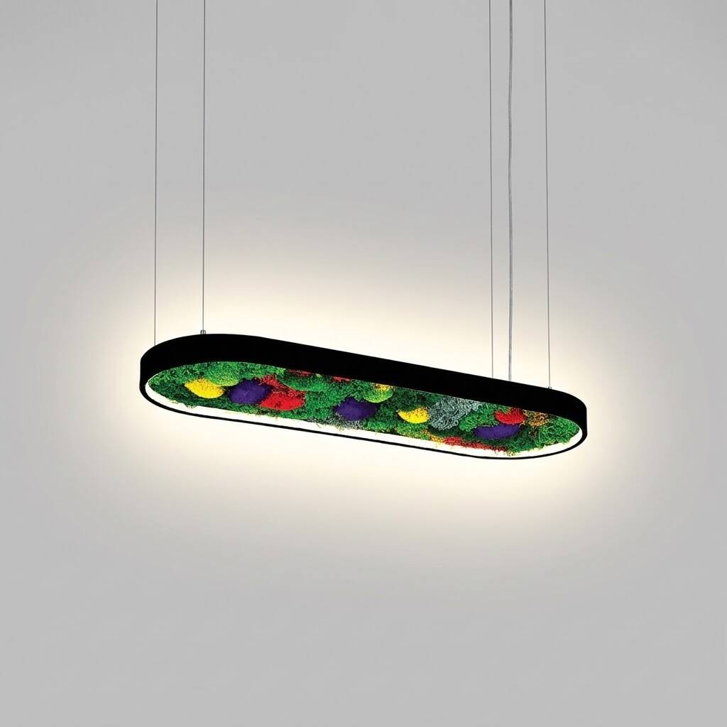 ACK 45W Yapay Yosunlu Biyofilik Dekoratif Linear Sarkıt 30x120 cm Oval Yosunlu Tavan Siyah Kasa AL02-21201 - 3