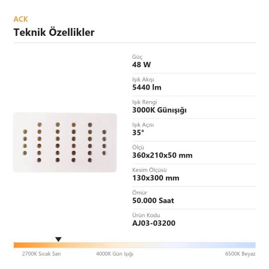 ACK 48W 3000K Günışığı 5440lm Profesyonel Kuyumcu / Mücevher Aydınlatma Armatürü (Dikdörtgen (32 Led)) AJ03-03200 - 4
