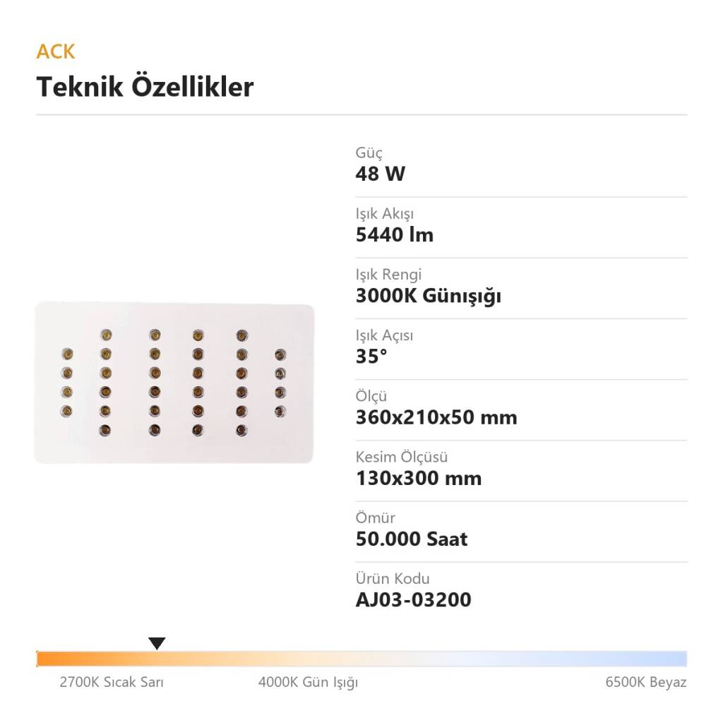 ACK 48W 3000K Günışığı 5440lm Profesyonel Kuyumcu / Mücevher Aydınlatma Armatürü (Dikdörtgen (32 Led)) AJ03-03200 - 4