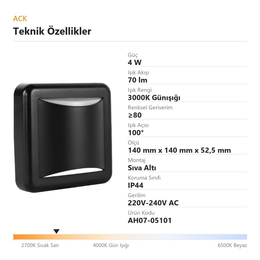 ACK 4W 3000K Günışığı 70lm Sıva Altı Mini LED Spot (Siyah Kasa) AH07-05101 - 4