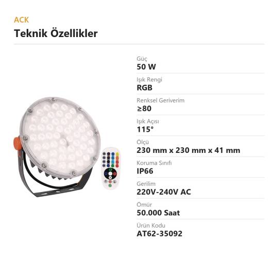 ACK 50W Yuvarlak RGB RGB (Çok Renkli) LED Projektör AT62-35092 - 4