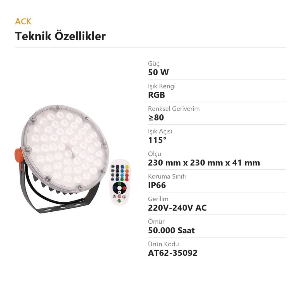 ACK 50W Yuvarlak RGB RGB (Çok Renkli) LED Projektör AT62-35092 - 4