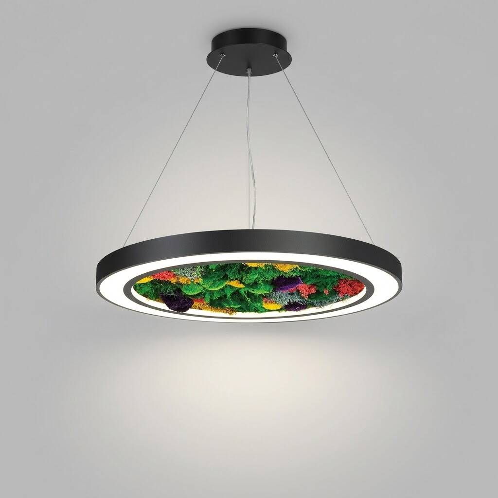 ACK 52W Yapay Yosunlu Biyofilik Dekoratif Linear Sarkıt Ø40 cm İnce Kenar Yosunlu Tavan Siyah Kasa AL02-22001 - 3
