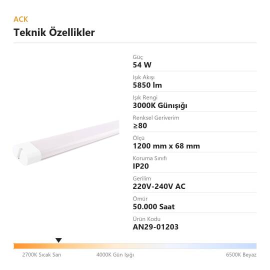 ACK 54W 3000K Günışığı 5850lm Satürn LED Bant Armatür AN29-01203 - 4