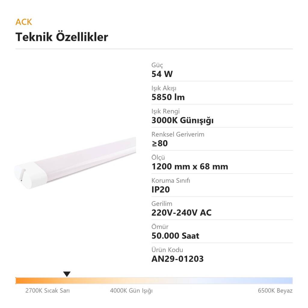 ACK 54W 3000K Günışığı 5850lm Satürn LED Bant Armatür AN29-01203 - 4