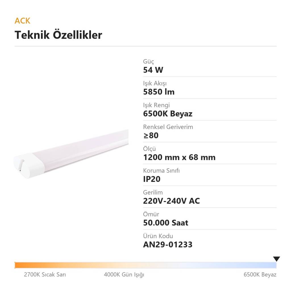 ACK 54W 6500K Beyaz 5850lm Satürn LED Bant Armatür AN29-01233 - 4
