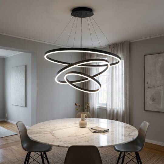 ACK 56W Çok Katlı (Halkalı) Devasa Dekoratif Sarkıt Avize 30x40x50 cm (3 Katlı Asimetrik Halka) Siyah Kasa AL02-28001 - 2