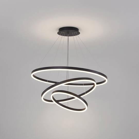 ACK 56W Çok Katlı (Halkalı) Devasa Dekoratif Sarkıt Avize 30x40x50 cm (3 Katlı Asimetrik Halka) Siyah Kasa AL02-28001 - 3