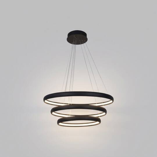 ACK 56W Çok Katlı (Halkalı) Devasa Dekoratif Sarkıt Avize 30x40x50 cm (3 Katlı Yuvarlak Halka) Siyah Kasa AL02-29301 - 3