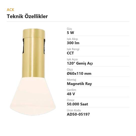 ACK 5W CCT (3 Renk) 48V Rétro Magnetik Ray Armatürü Buzlu Camlı Koni Spot (Bakır (Copper)) AD50-05197 - 4